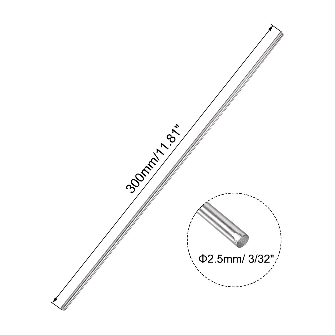 10pcs 2.5mm x 300mm 304 Stainless Steel Solid Round Rod for DIY Craft RC
