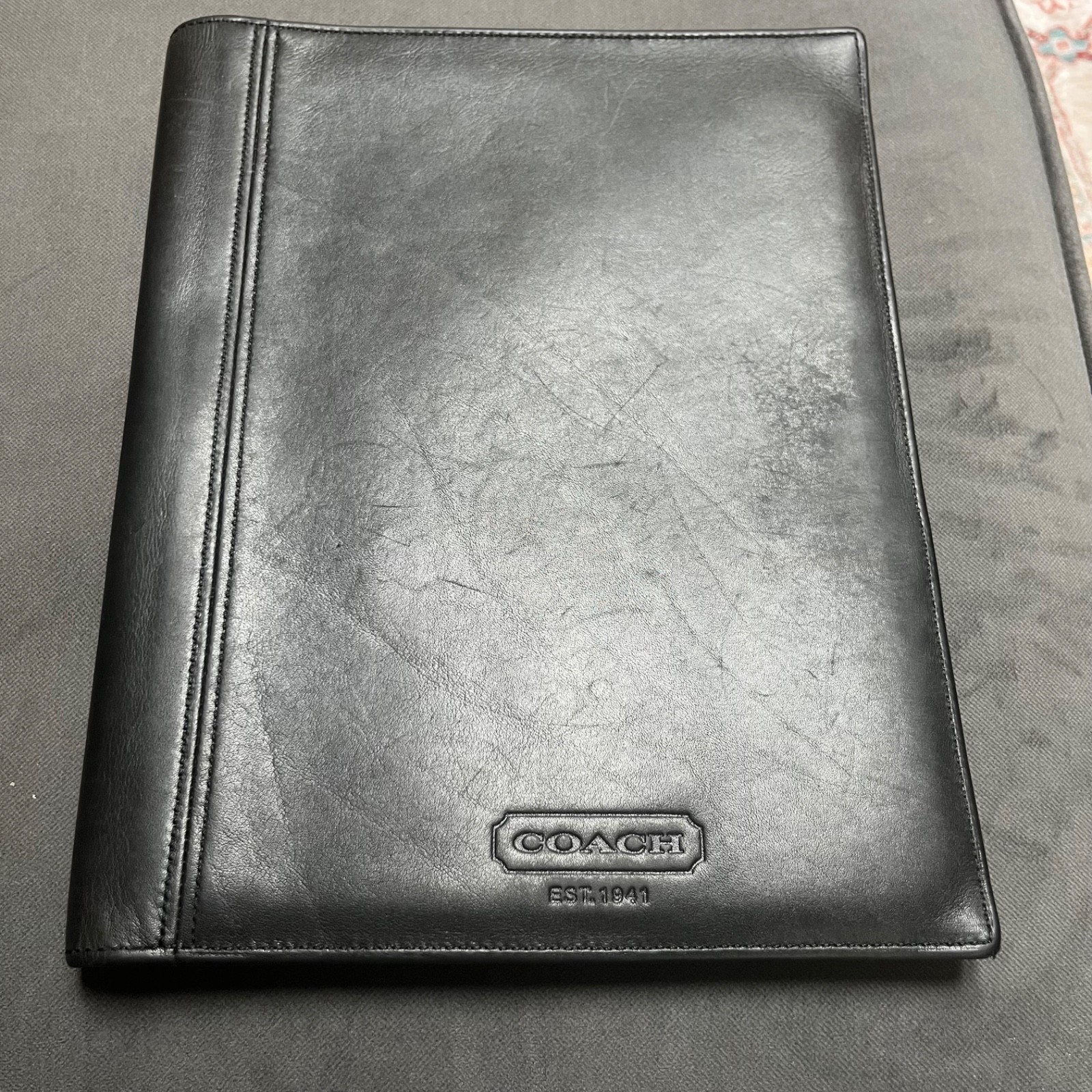 Vintage Coach Portfolio Bi-fold Black Real Leather Unisex 10×12.5 Rare
