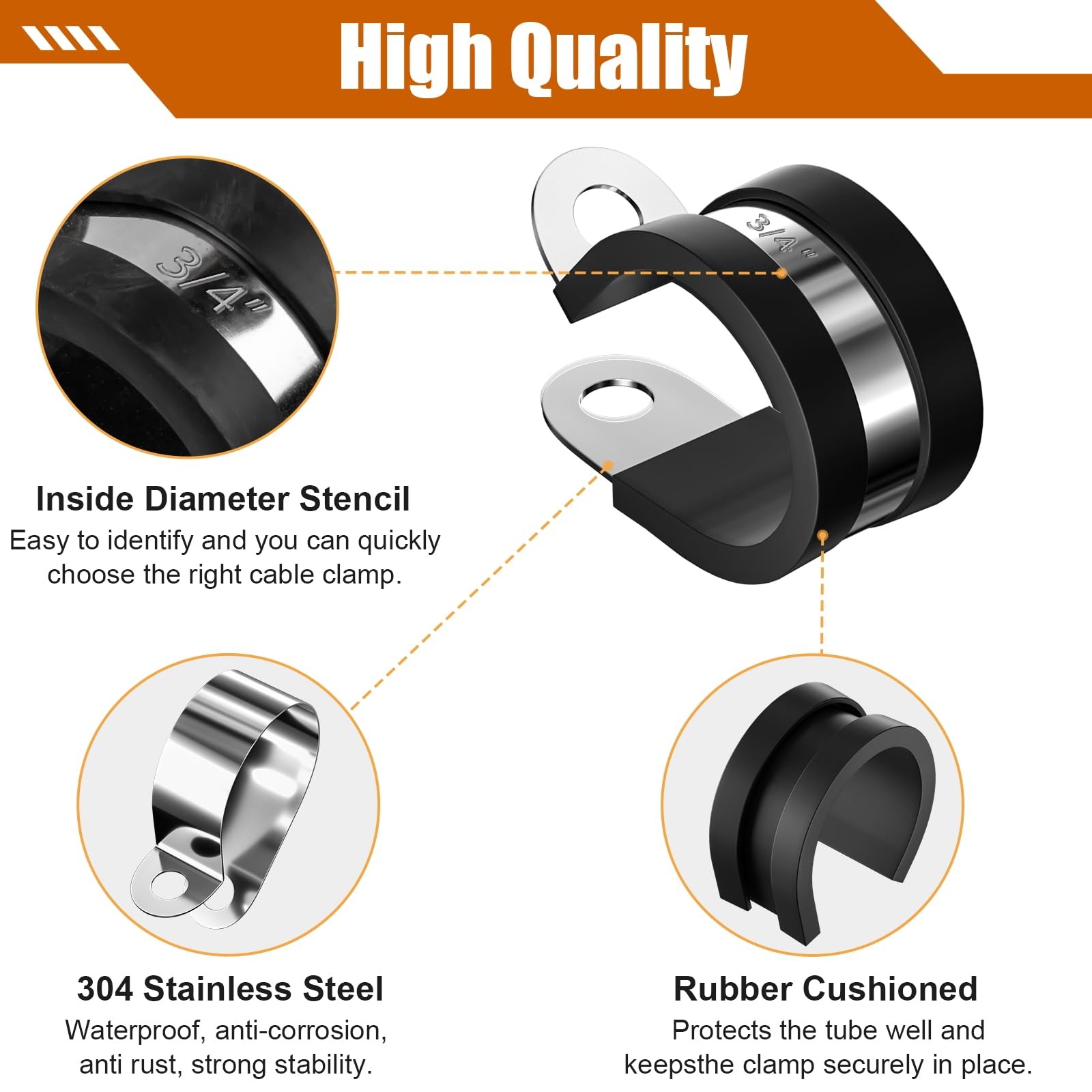 80pcs Rubber Cushion Insulated Clamp Stainless Steel Cable Clamps Assortment Kit
