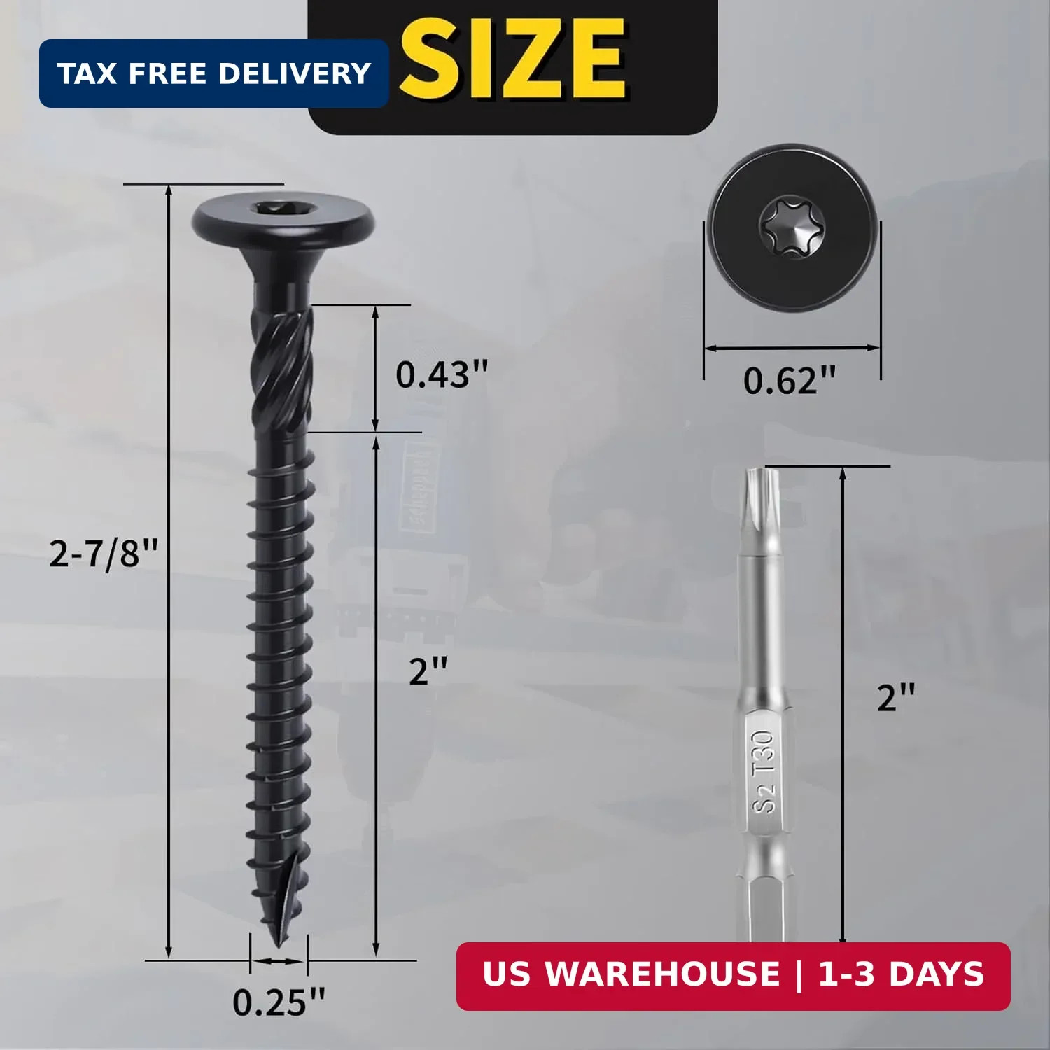 #14 x 2-7/8 Inch Exterior Deck Screws 55pcs, Heavy Duty Structural Wood Screws,