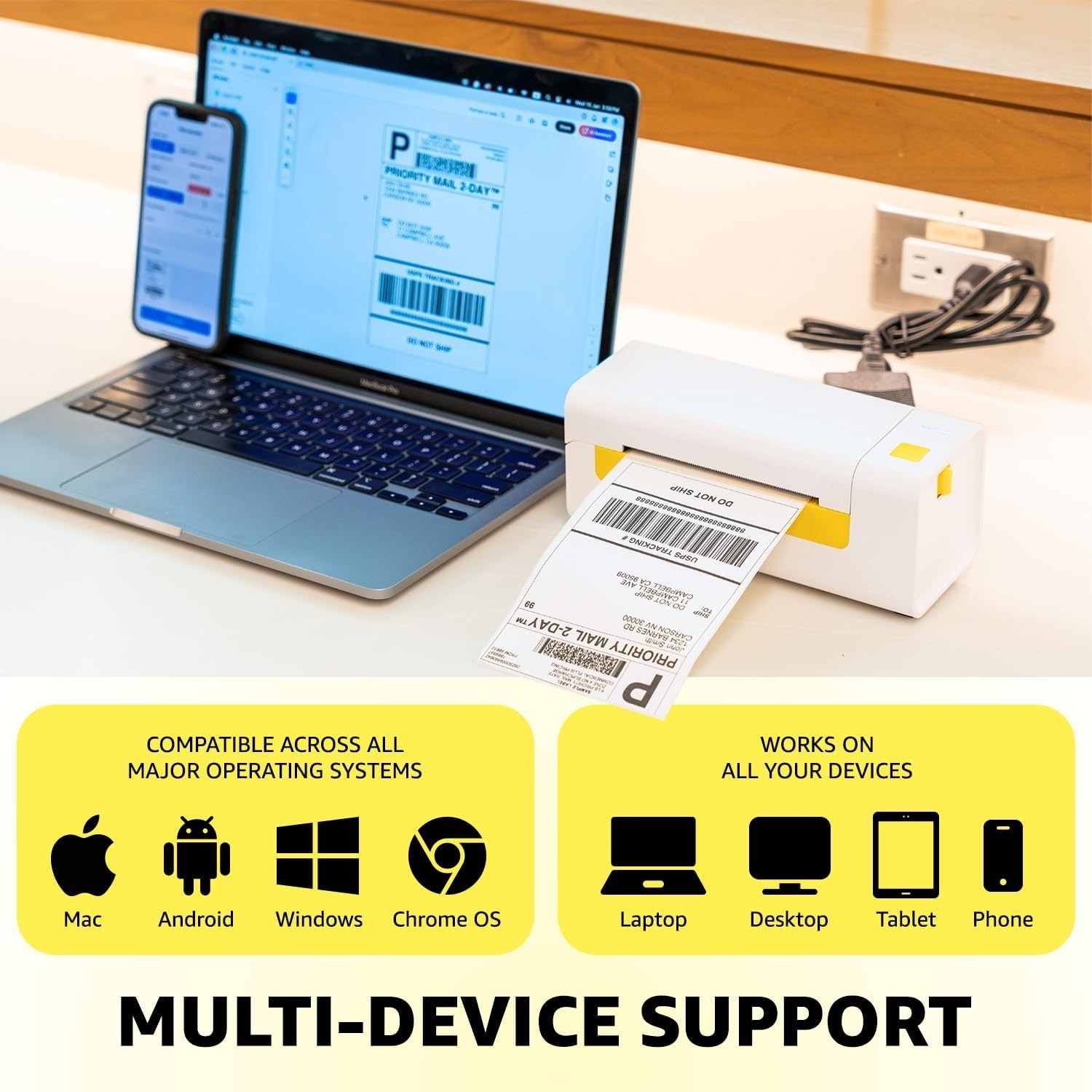 Thermal Bluetooth Shipping Label Printer 4×6 – Mac Windows Android iOS (Open Box