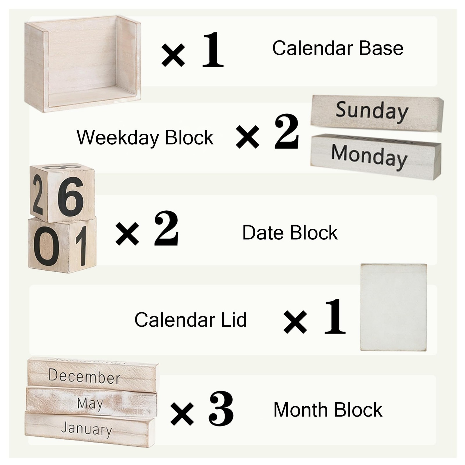 Wooden Perpetual Block Calendar Rustic Retro Desk Small, Style
