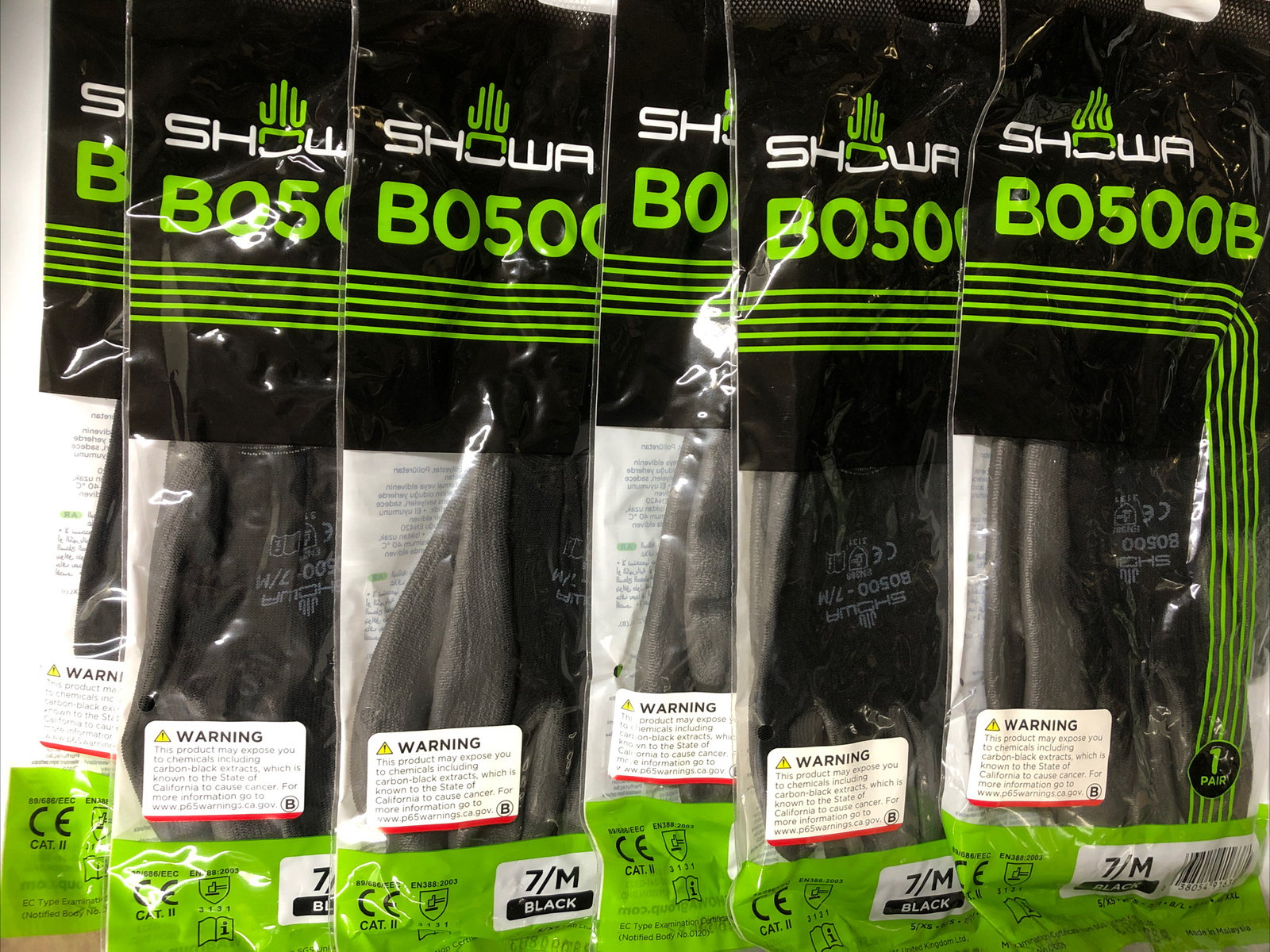 6 Pair- CE certified Sanikitz Black Nylon Gloves w Polyurethane-Coated Palm-Med
