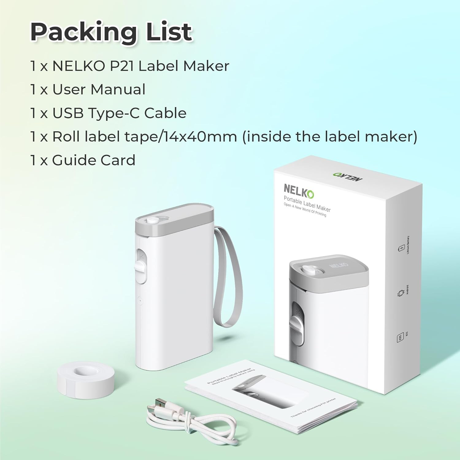 P21 Label Maker Machine with Tape, Bluetooth Label Printer, White | Creative App