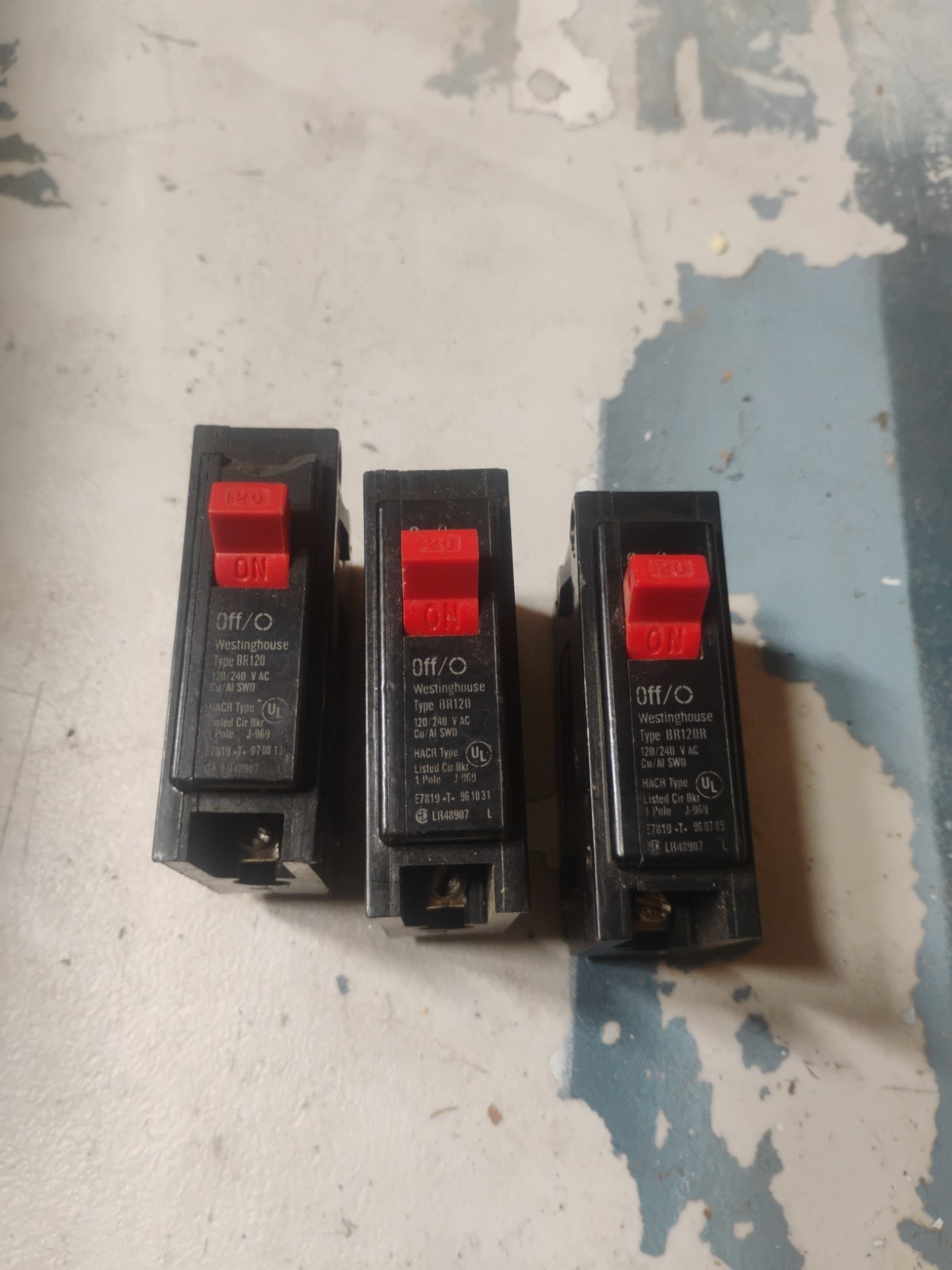 Lot Of 3 Westinghouse Bryant BR120R 1 Pole 20 AMP 120V Circuit Breakers