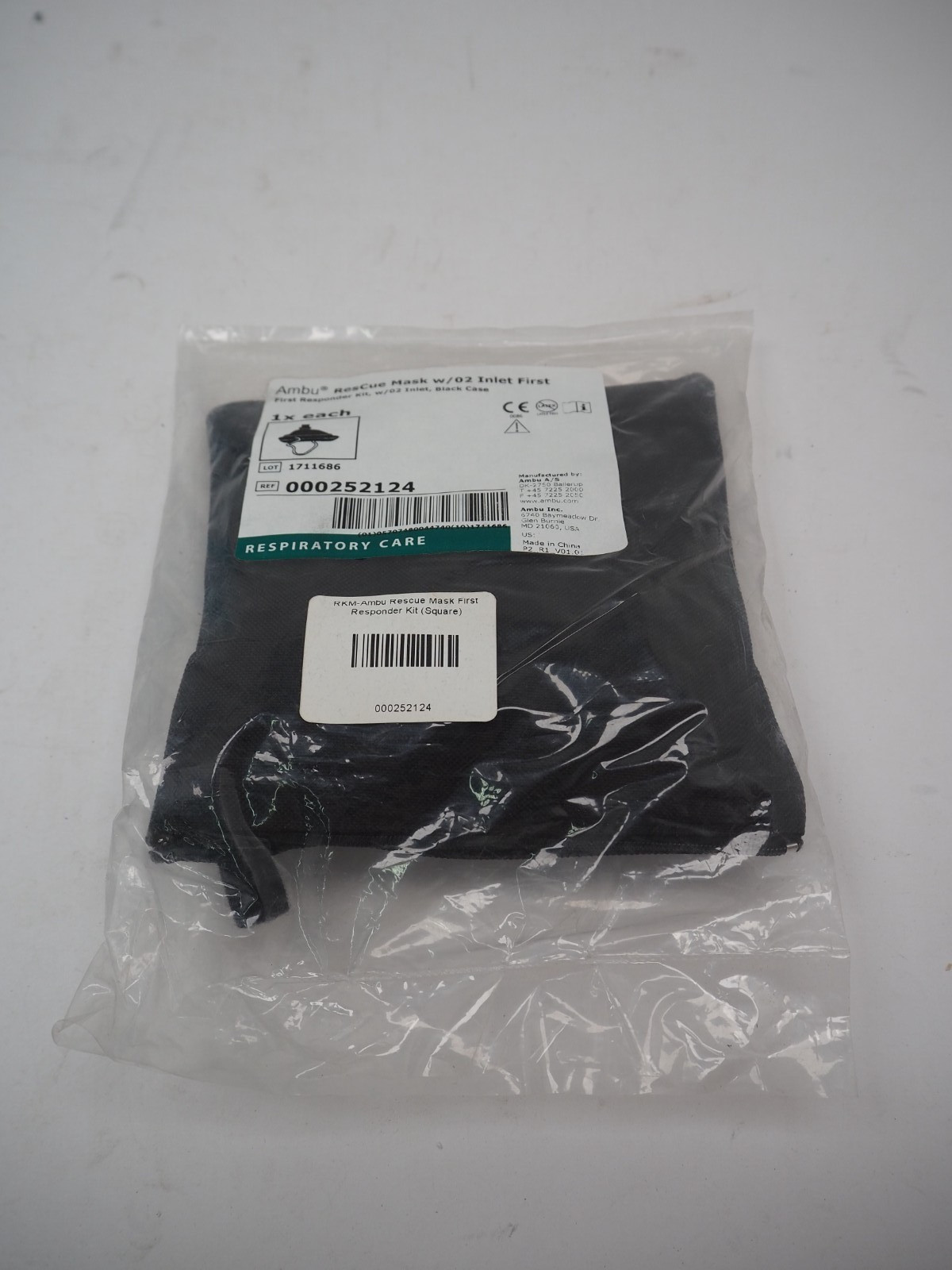 Ambu Res-Cue CPR Resuscitation Mask w/02 Inlet First Responder Black Case NEW