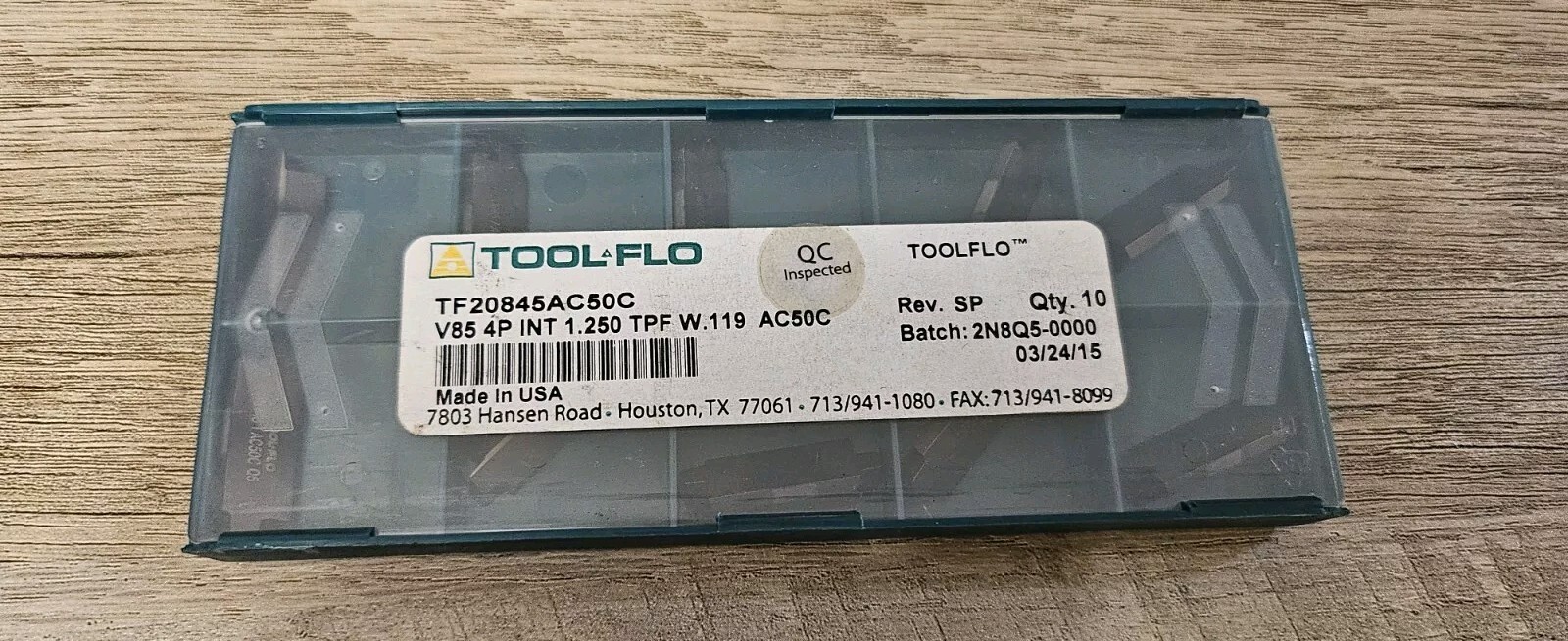 10 Pcs TOOL-FLO TF20845AC50C Carbide Inserts TF20845 AC50C V85 4P INT 1.250 TPF