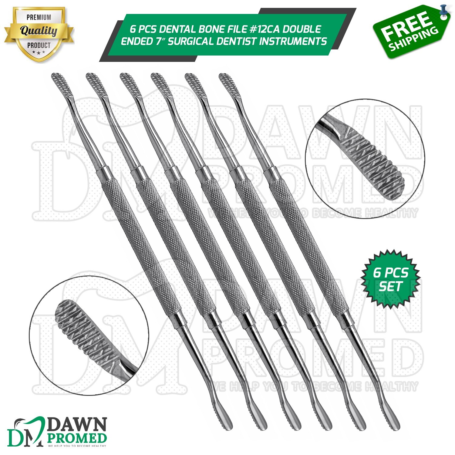 6 Pcs Dental Bone File #12CA Double Ended 7″ Surgical Dentist Instruments