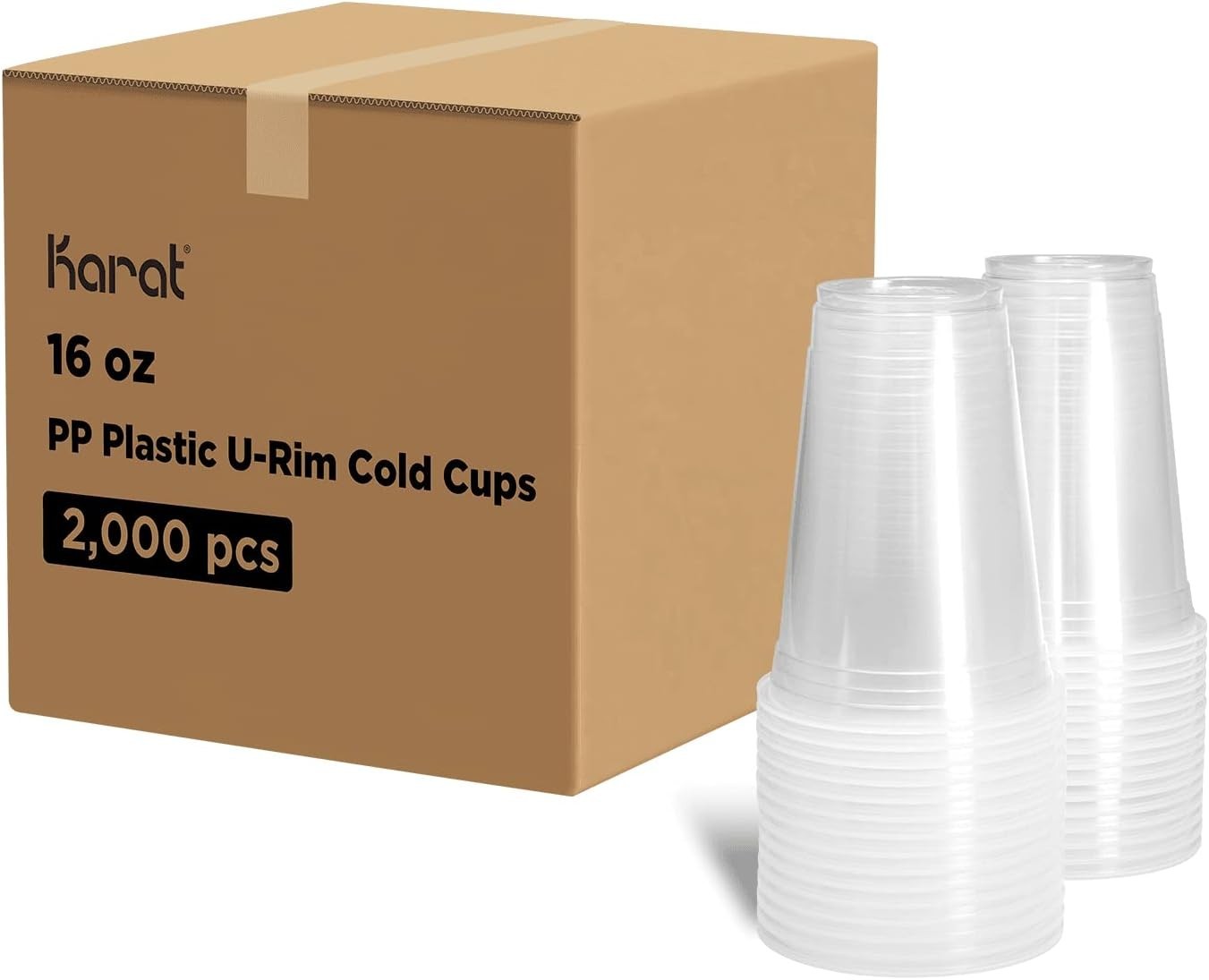 Karat 16oz PP Plastic U-Rim Cold Cups (95mm) – 2,000 ct, C1011 (Karat)