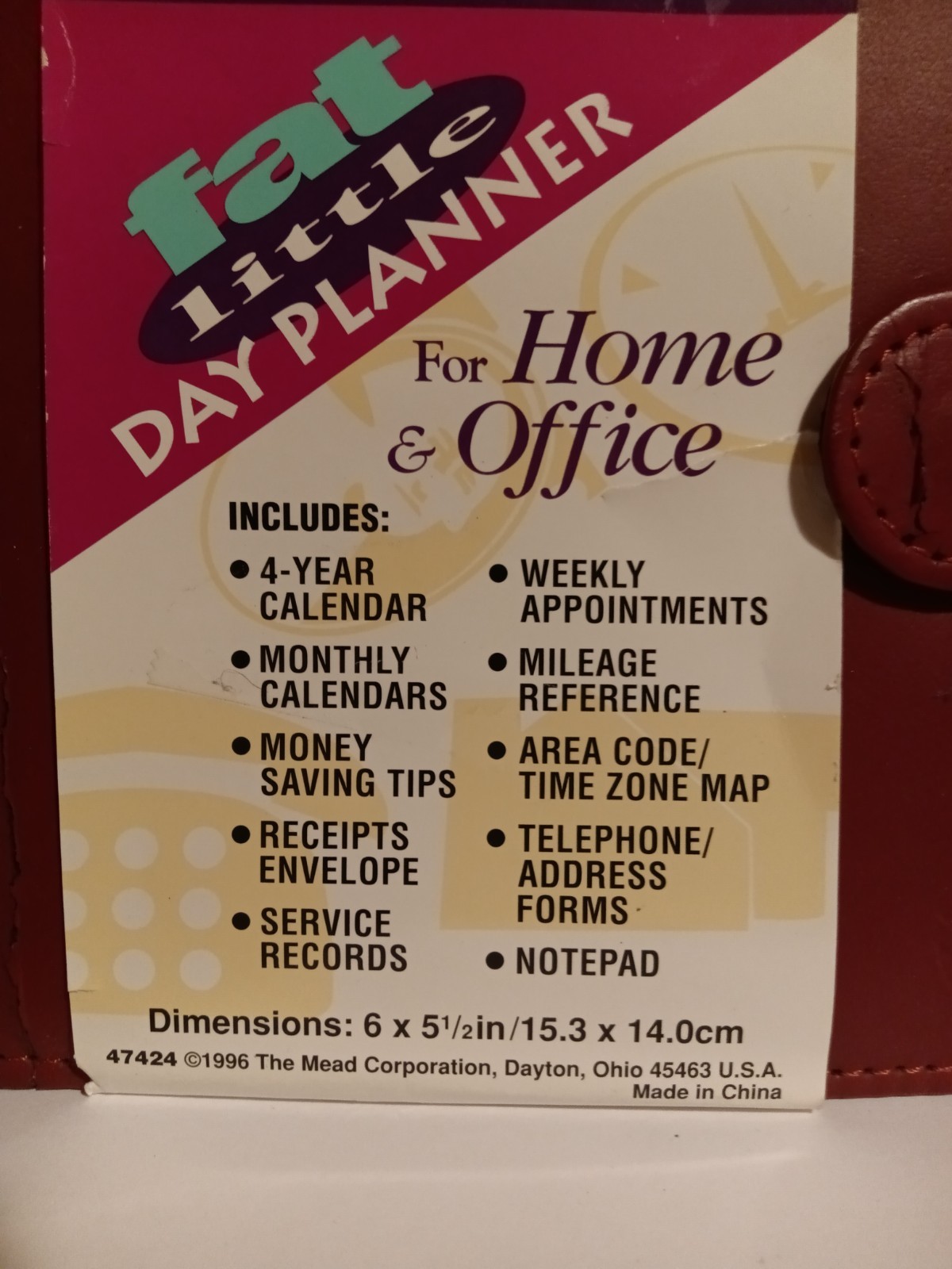 Vtg Mead Cambridge Fat Little Day Planner Snap 1994 Faux Black Leather Full