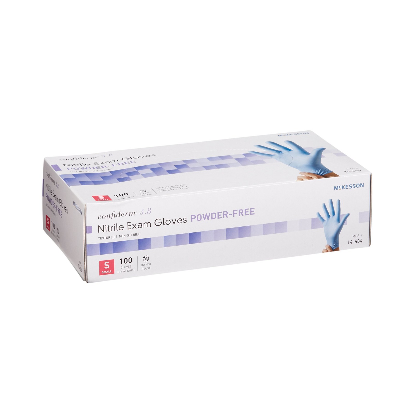 McKesson Confiderm 3.8 Nitrile Exam Glove Standard Cuff Length SMALL 100 per Box