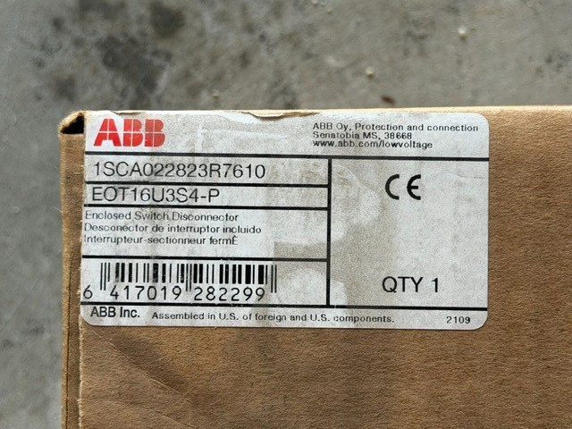 ABB EOT16U3S4-P Non-Fused Enclosed Disconnect Switch 3-Pole Stainless Steel New