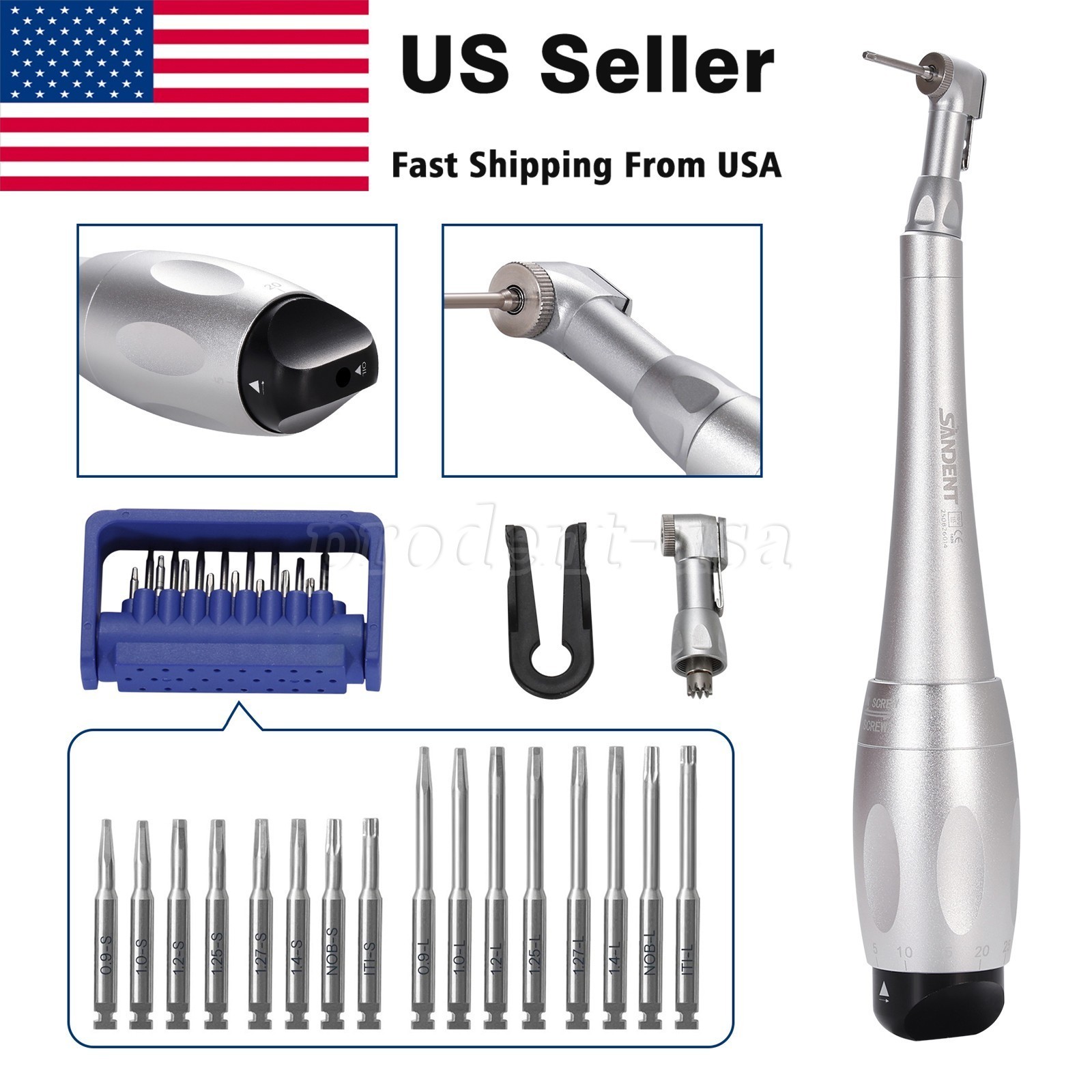 Dental Universal Implant Kit Torque Wrench Contra Angle Handpiece & 16 Drivers