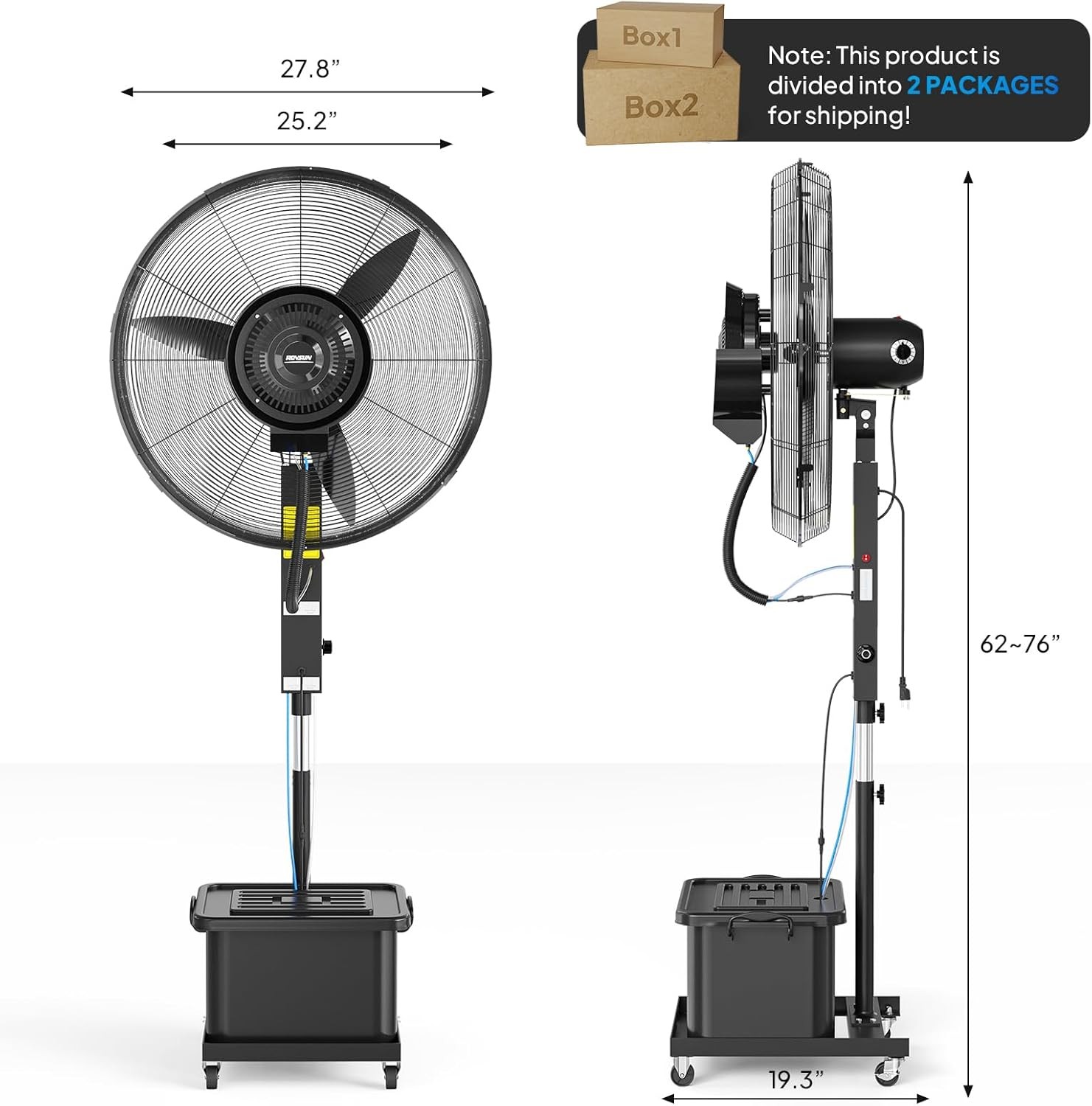 Max 6500CFM Misting Fan, 26inch High Velocity Industrial Mister w/40L Water Tank