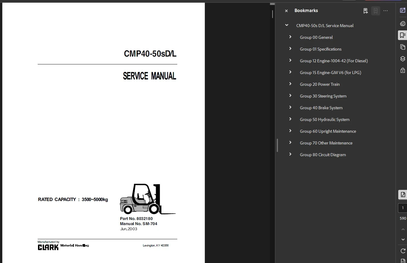 CLARK CMP75SD FORKLIFT OPERATORS SERVICE REPAIR SHOP MANUAL PDF ON USB