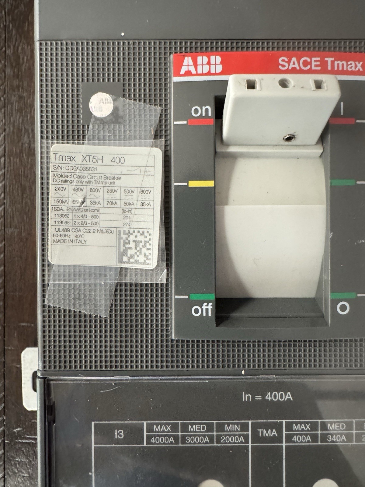 ABB SACE Tmax XT5H 400 ReliaGear 3 Pole 400 Amp 480V Circuit Breaker XT5H & KIT