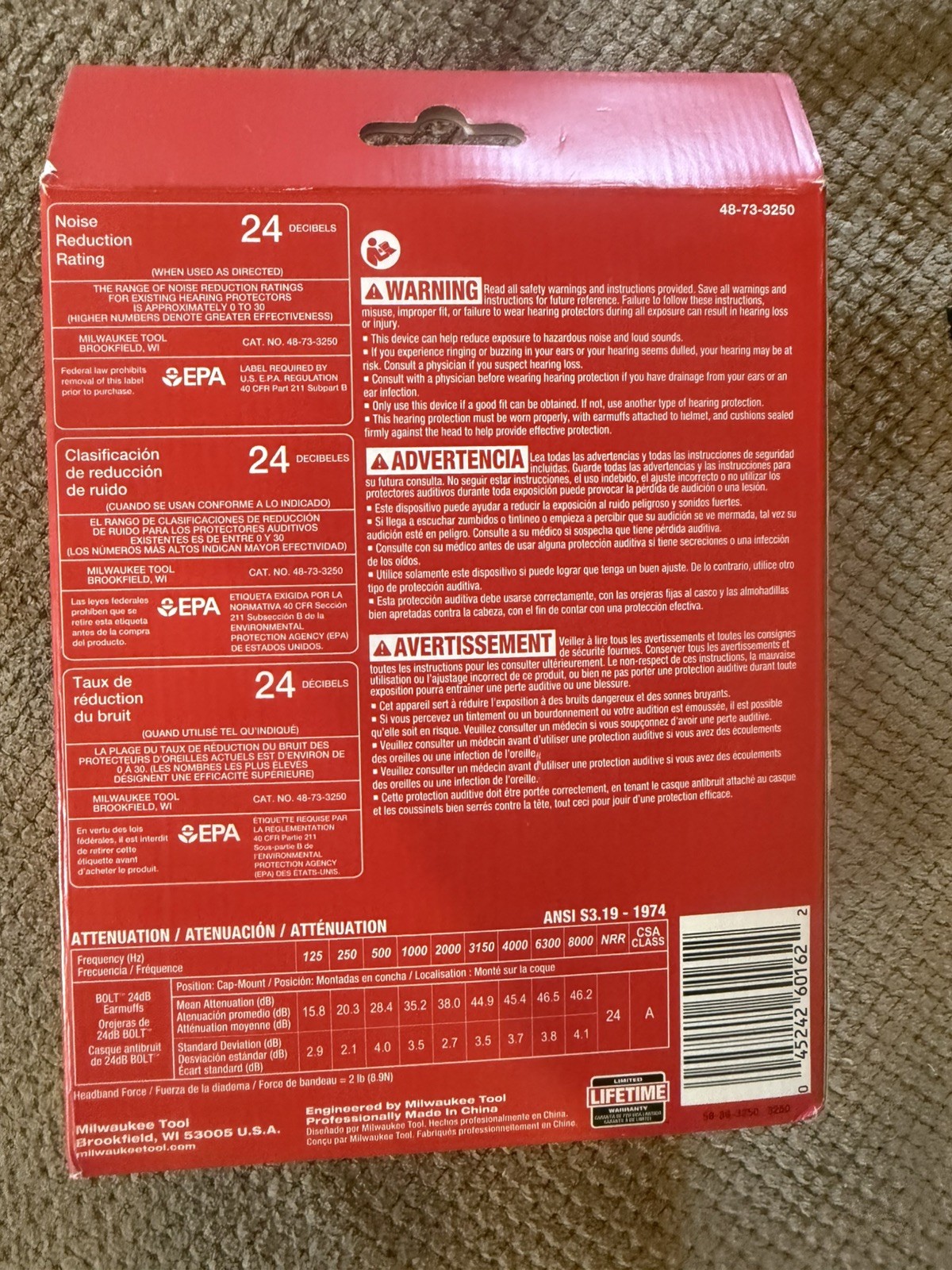 Milwaukee 48-73-3250 BOLT 24dB EARMUFFS, Use with Safety Helmets and Hard Hats