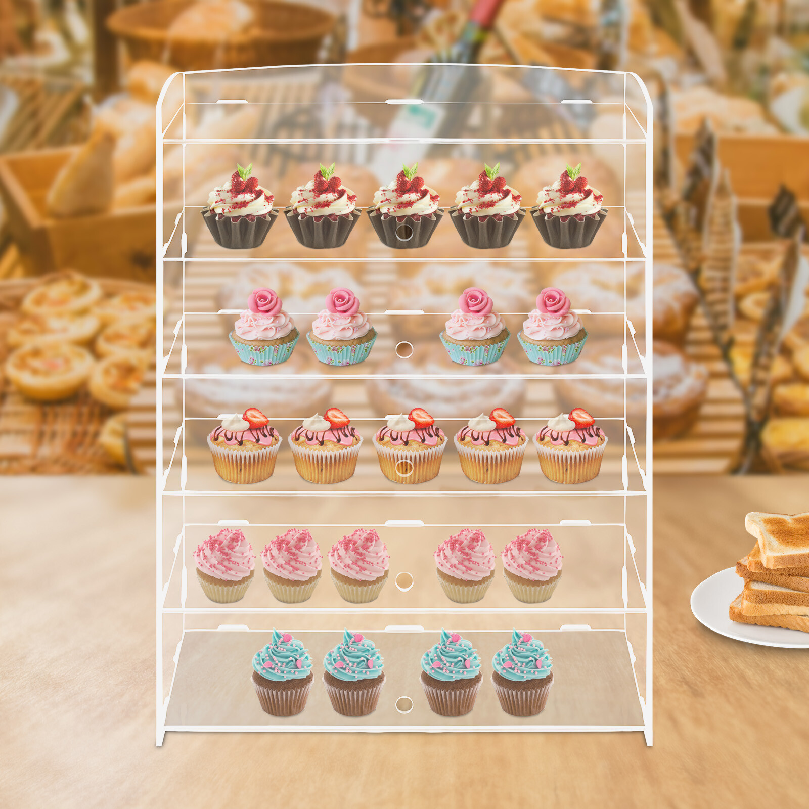 5-Tier Acrylic Display Case Bakery Pastry Countertop Showcase 18.7*8.46*24.4in