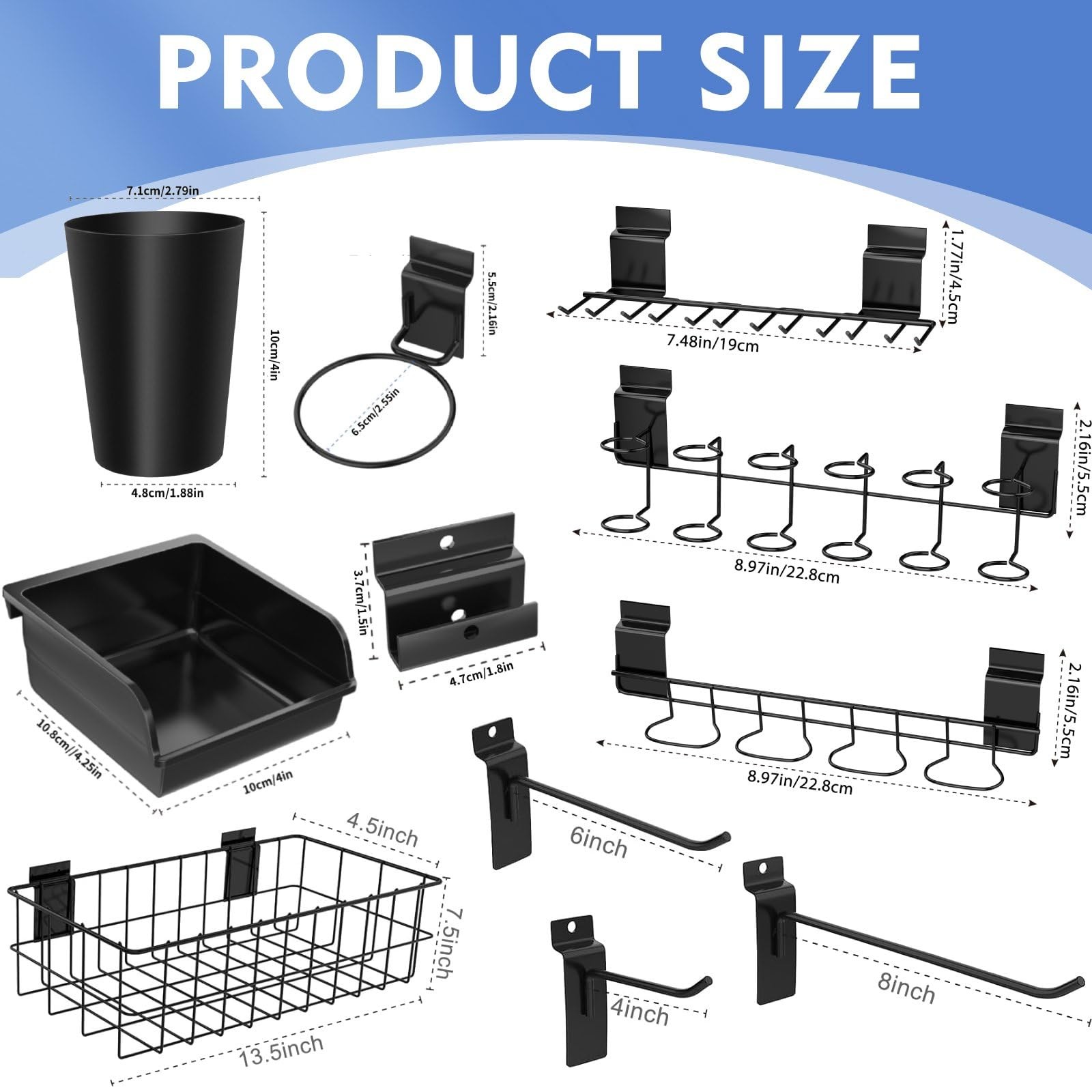 28 Pieces Slatwall Accessories Organizer Kit with Slatwall Hooks, Slatwall Bi