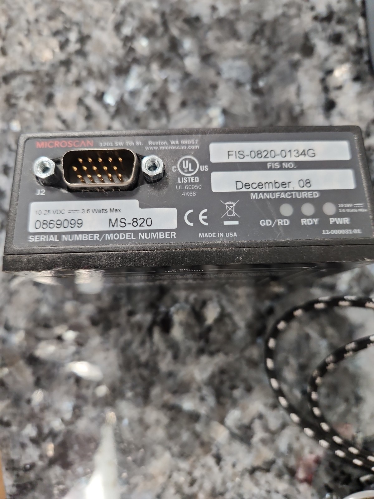 Untested Microscan 820 Industrial Barcode Scanner