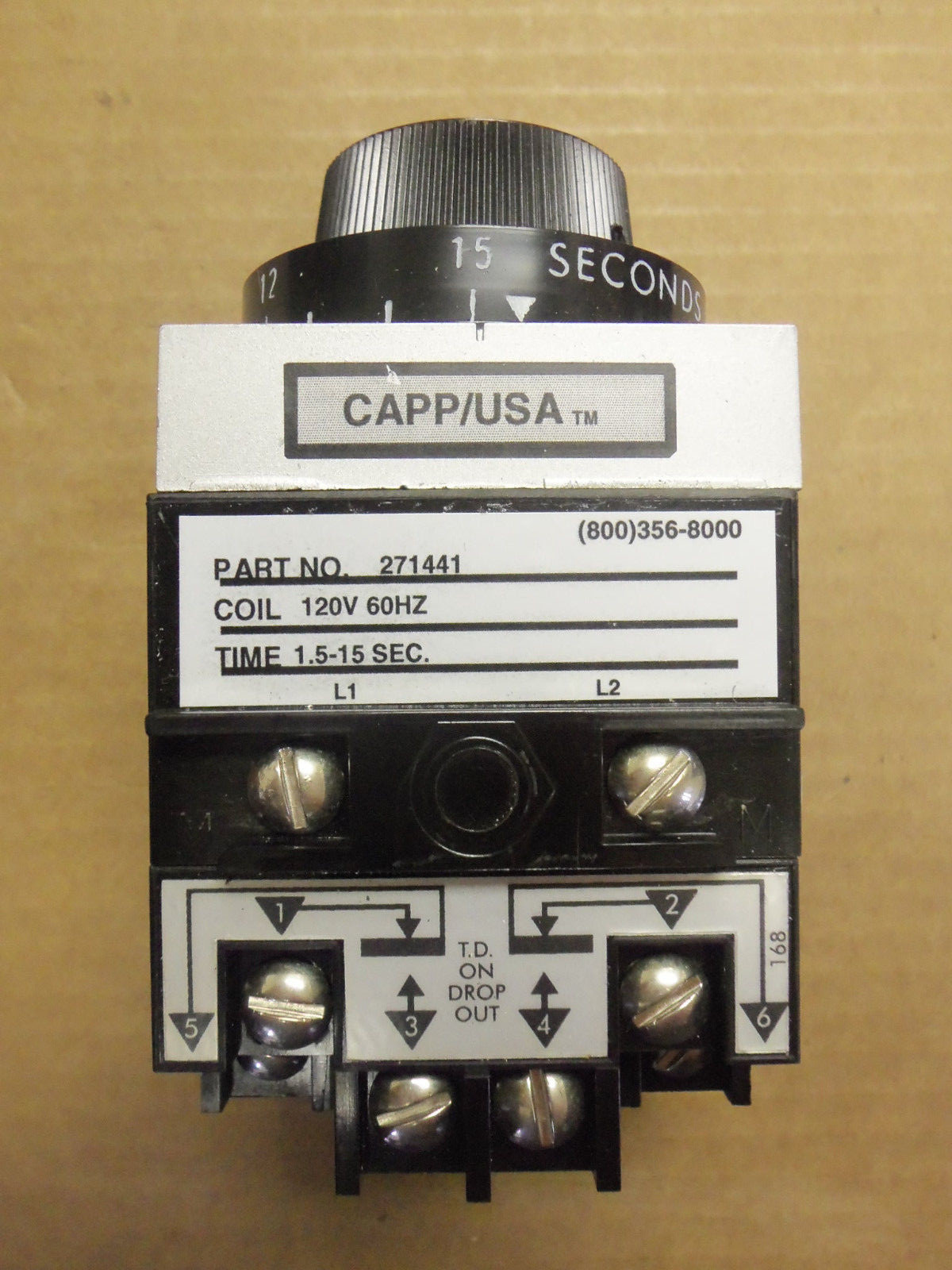 New Capp/USA Timing Relay 271441 1.5-15 Seconds 120V Coil 60Hz