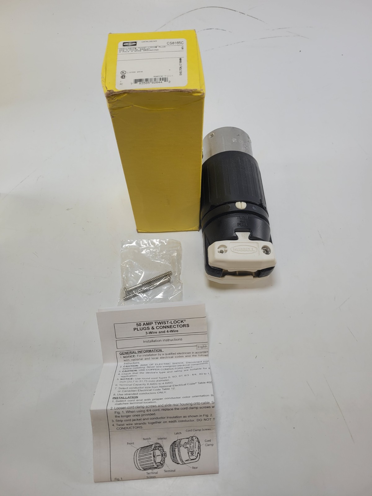 Hubbell CS8165C Insulgrip Twist Lock Plug 50A 480V 3 Phase 3P 4W Grounding