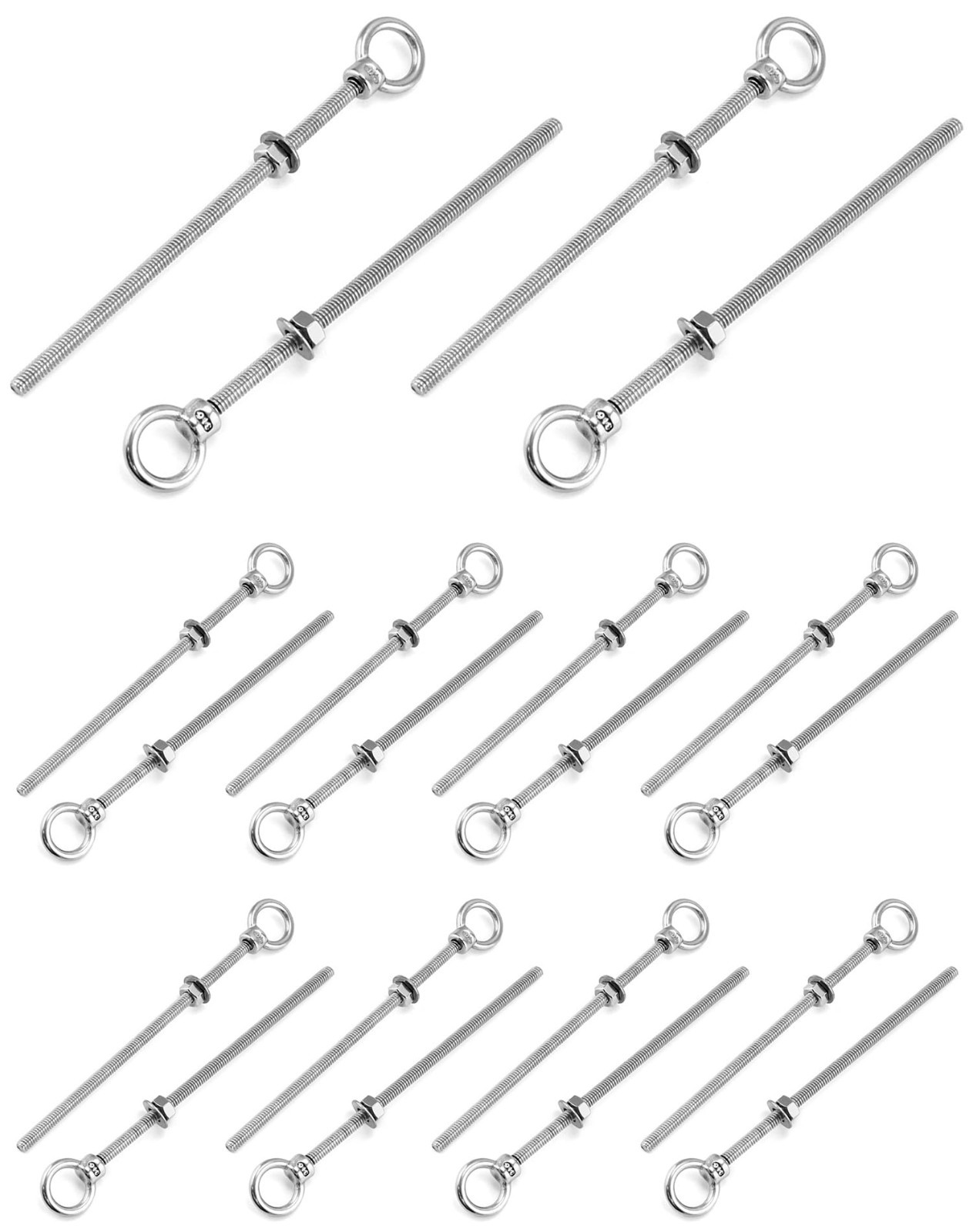20 Pack 1/4″ x 6″ Stainless Steel Eyebolts, Marine Grade Shoulder Eye Bolts, Coa