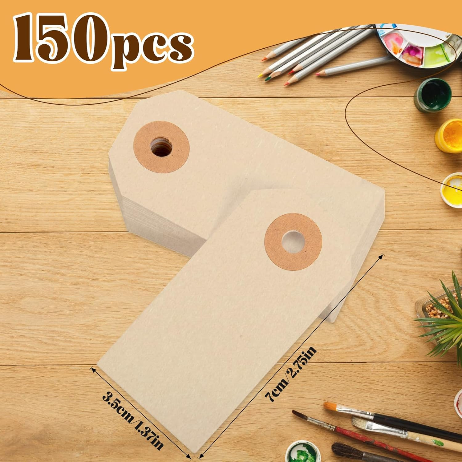 150PCS Blank Shipping Tag, 2 3/4 X 1 3/8 Inches Manila Label Tags with String Re