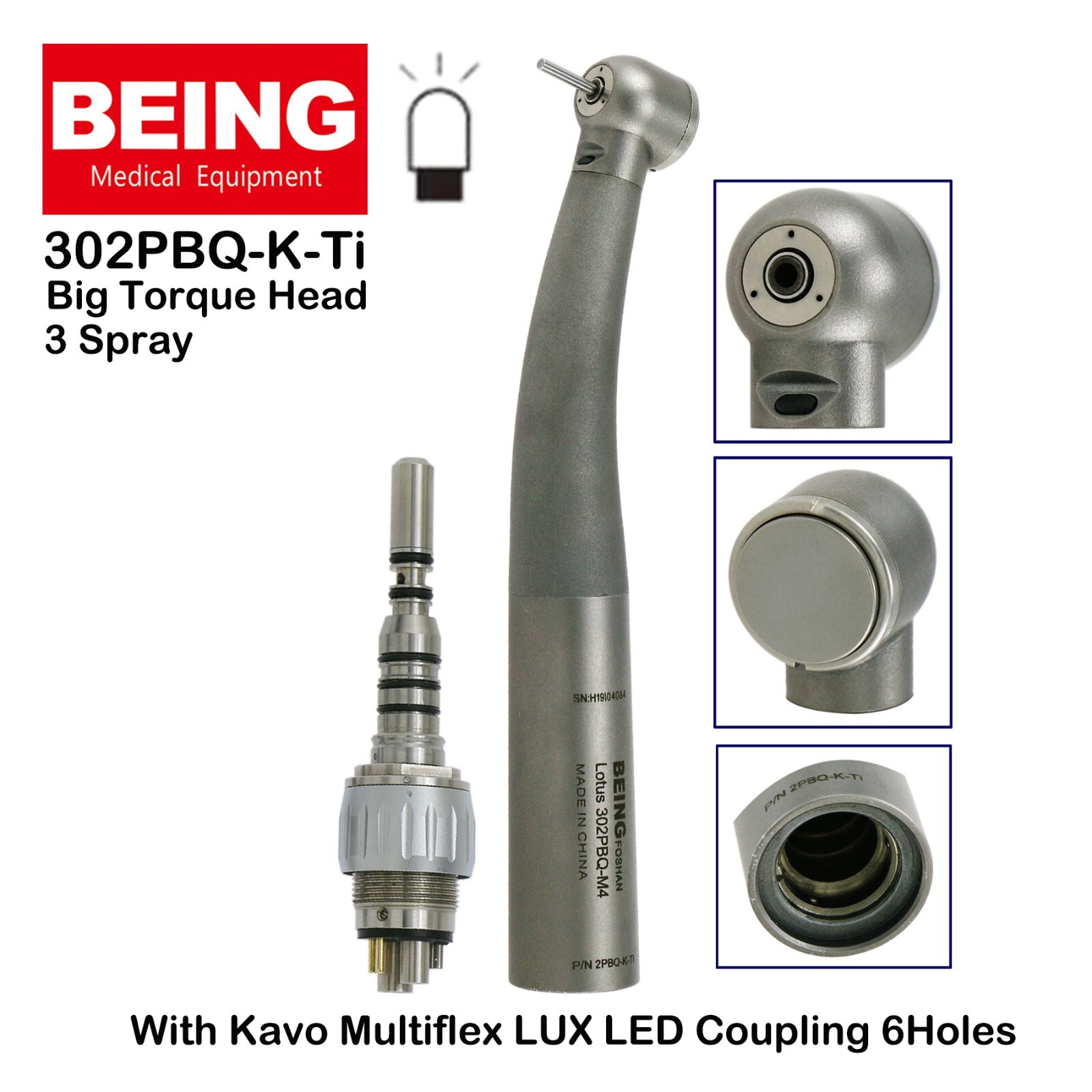 BEING Dental LED Fiber Optic High Speed Turbine Handpiece 302P 303P Fit KAVO NSK