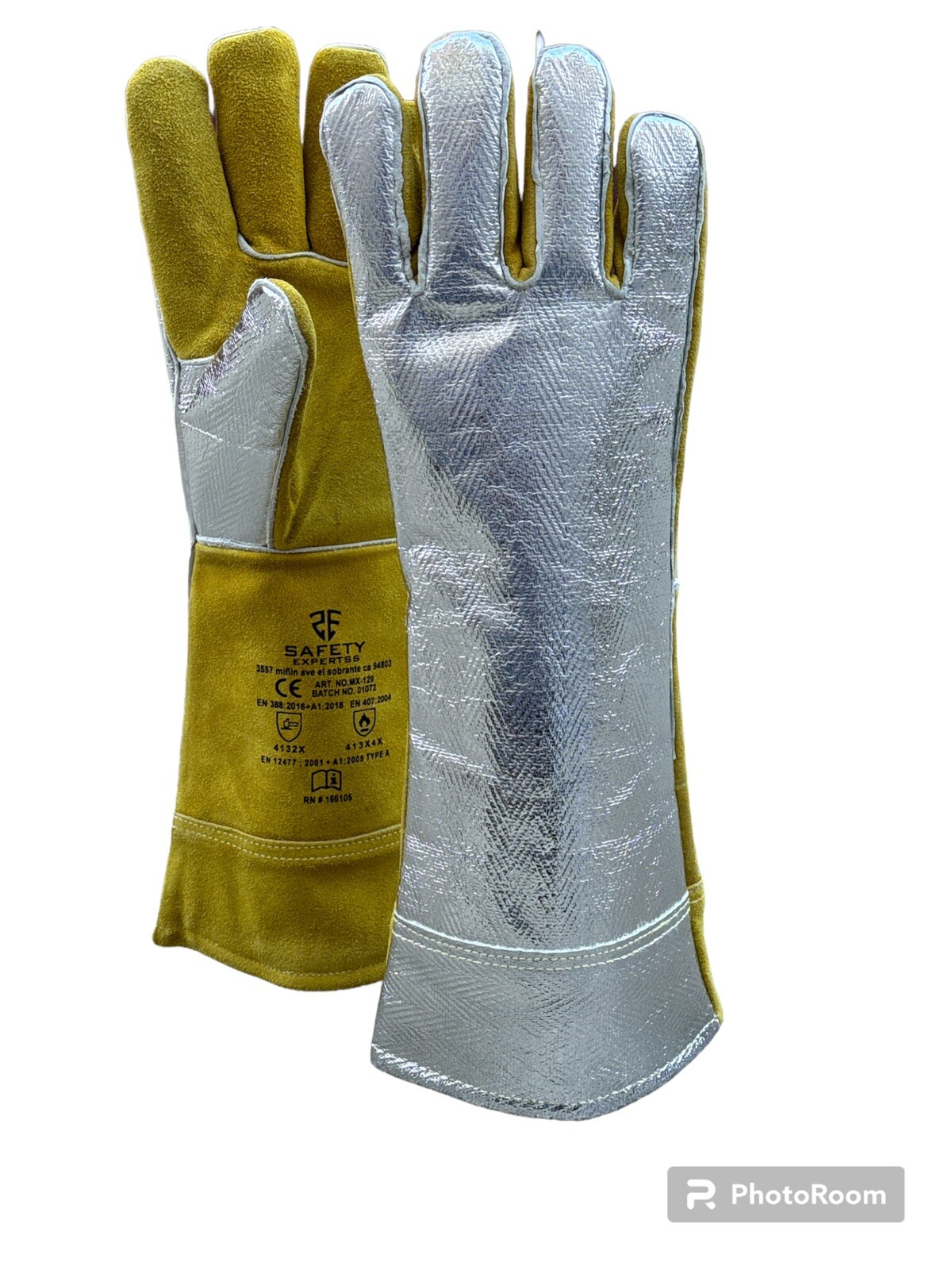 Heat Resistant leather 18” ALUMINIZED GLOVES with Extinguishing Frie
