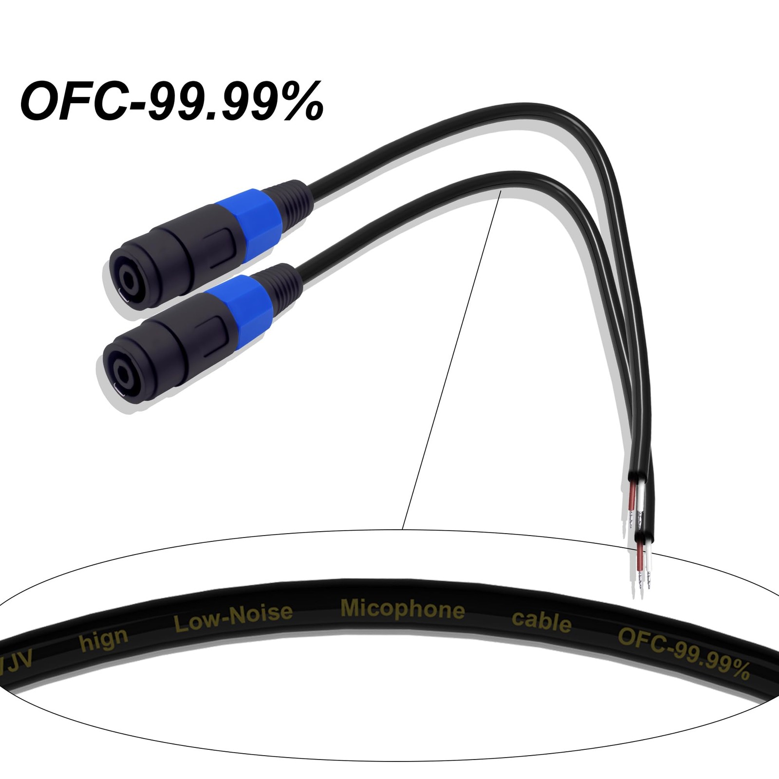 Speakon Speaker Female Bare Wire Cable Open End, Speakon Connector Adapter to