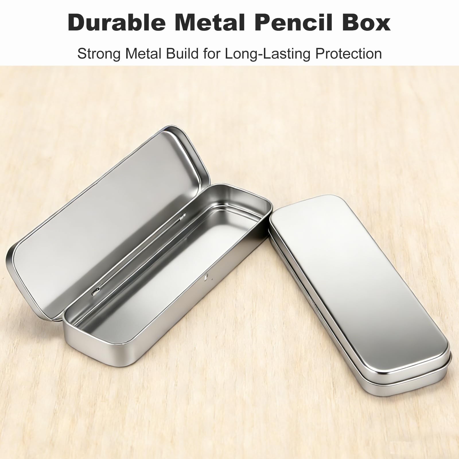 YKEBVPW Metal Pencil Box Tin Case Small 8.07 × 2.56 × 0.98 inches, Silver