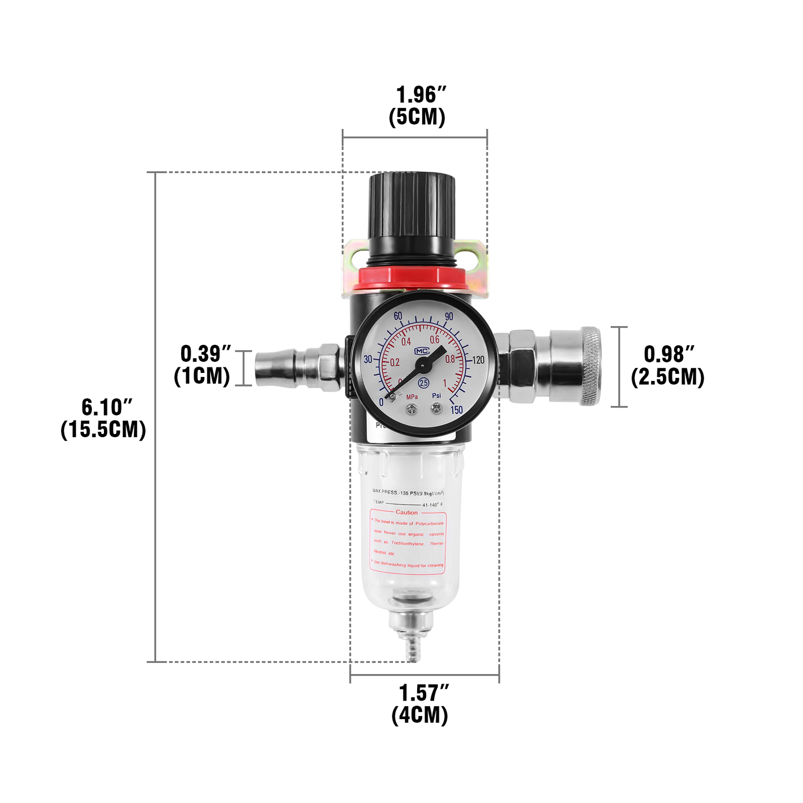 1/4″ 130PSI Air Compressor Compressed Air Pressure Regulator With gauge