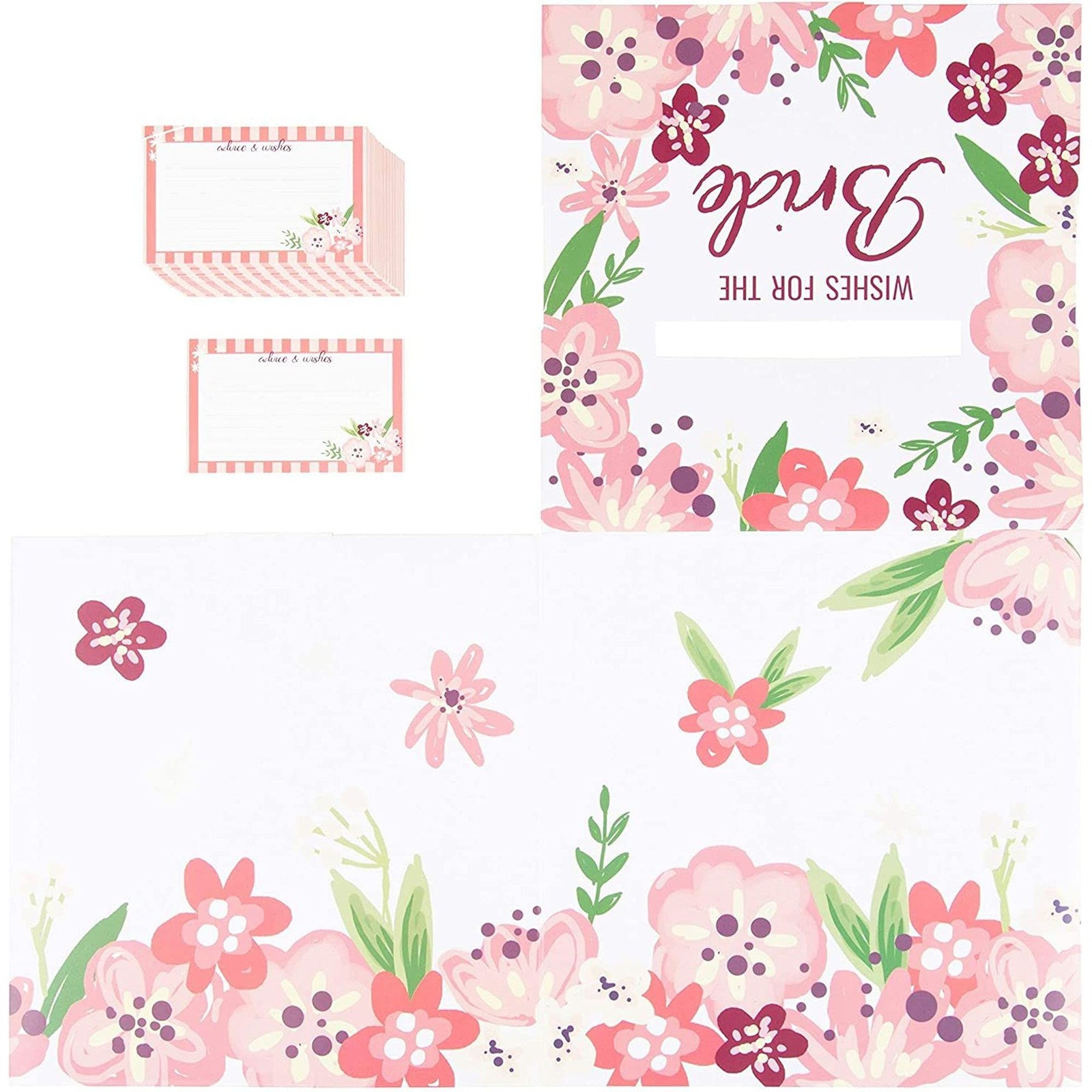 Juvale Advice Card Box 8 x 8 x 8 inches (box), 4 x 2.5 (cards), Pink