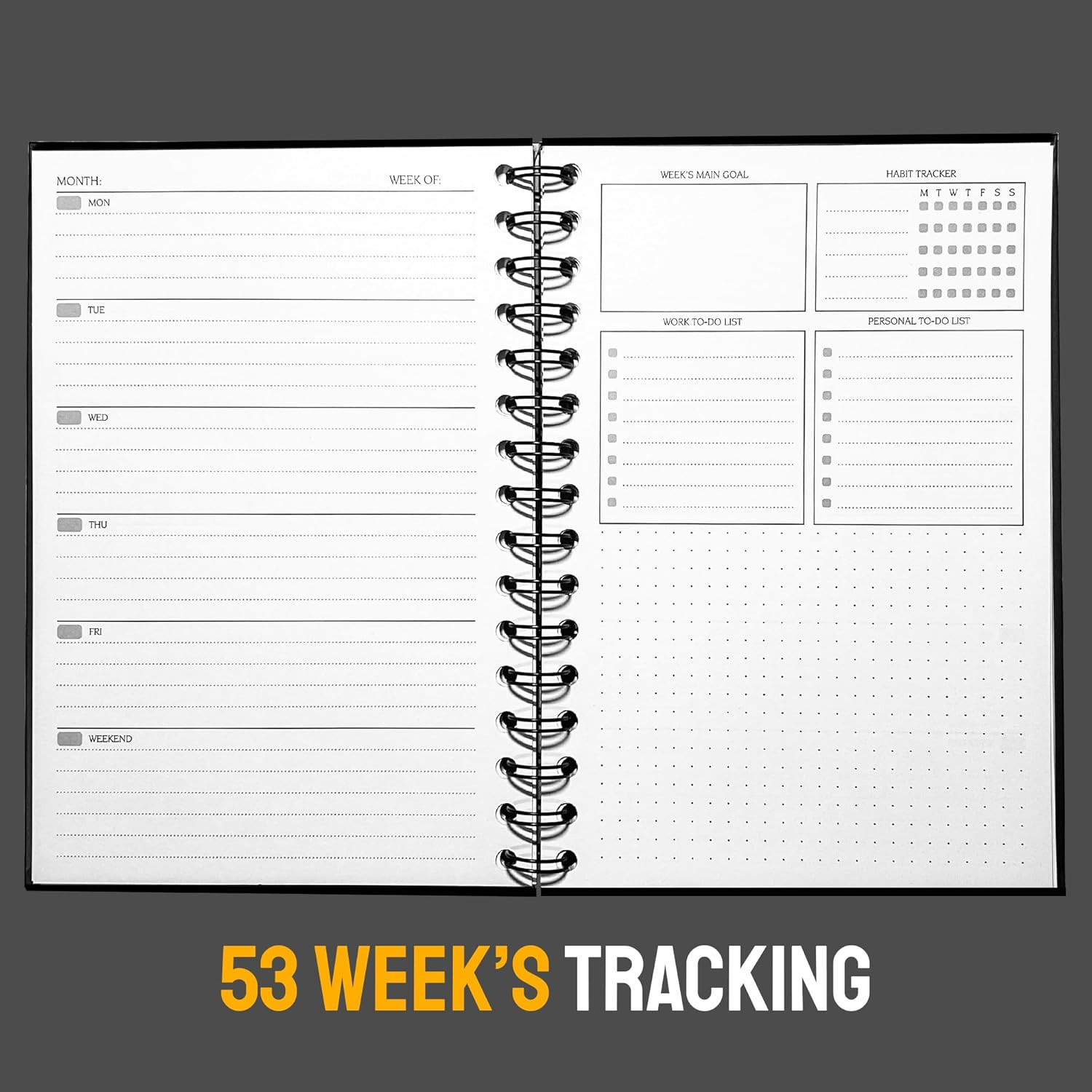 Undated Weekly Planner Notebook 2026, A5 Hardcover Weekly to Do List Notebook fo