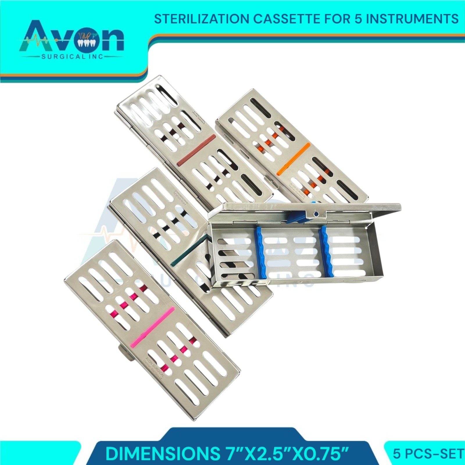 5 GERMAN DENTAL AUTOCLAVE STERILIZATION CASSETTE RACK BOX TRAY FOR 5 INSTRUMENT