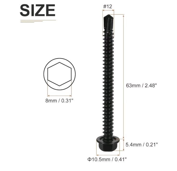 #12×2-1/2 Hex Washer Head Self Drilling Screws – 500 Pack – Self Tapping 410