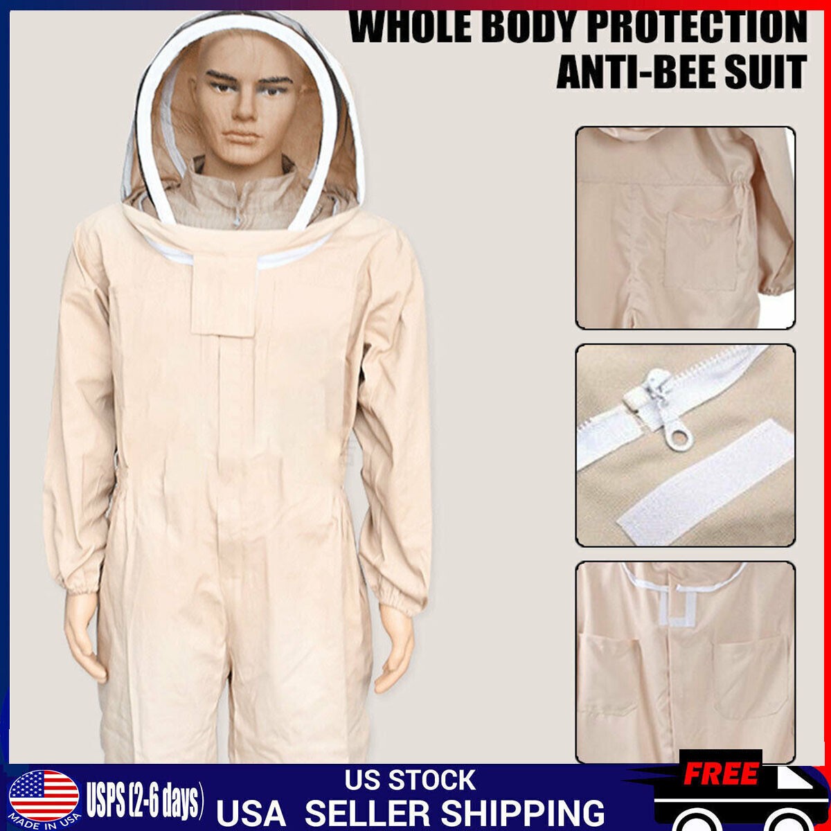 XXL Full Body Anti-bee Suit Cotton Beekeeping Clothing w/Veil Hood&Gloves Unisex