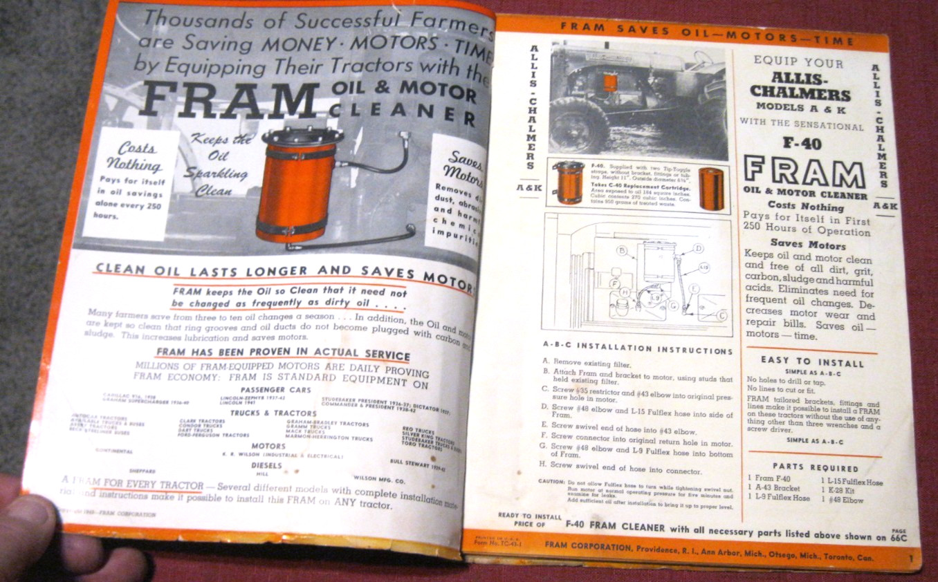 Cool Vintage Fram Tractor Catalog, all makes, applications, part numbers