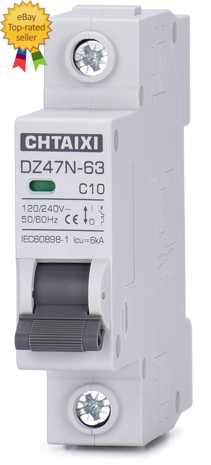 AC Miniature Circuit Breaker 10 Amp 120V/240V 1 Pole DIN Rail Mount Thermal Trip