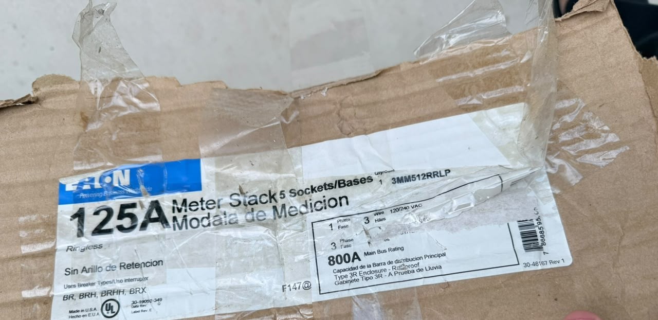New Eaton 3MM512RRLP Meter Stack 5-Gang 125A Socket 800A , US#