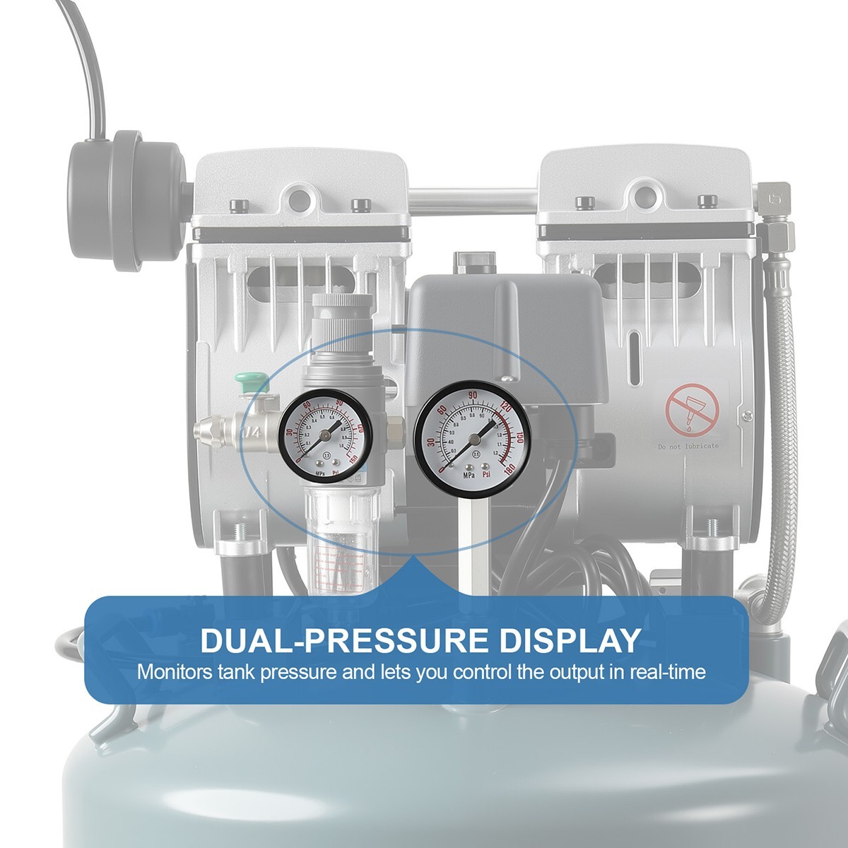 600W 24L Portable Dental Air Compressor Oil Free Silent Air Pump 110V