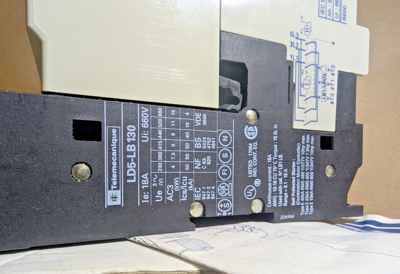 Telemecanique LD5LB130FC Integral 18 Reversing Contactor Breaker 18A, 220v (New)