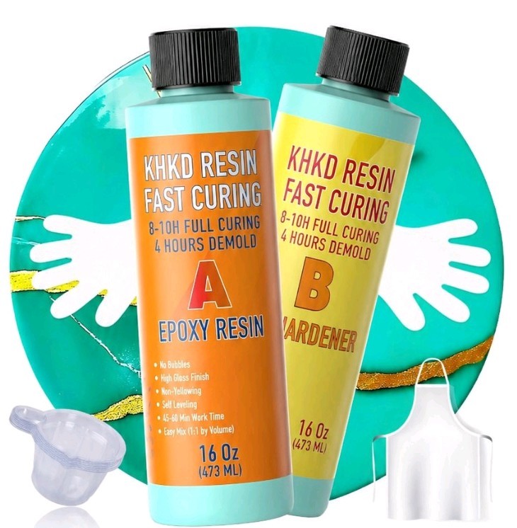 Epoxy Resin Kit – 32 OZ Fast Cure Epoxy Resin, KHKD RESIN Quick Dry Resina Ep…