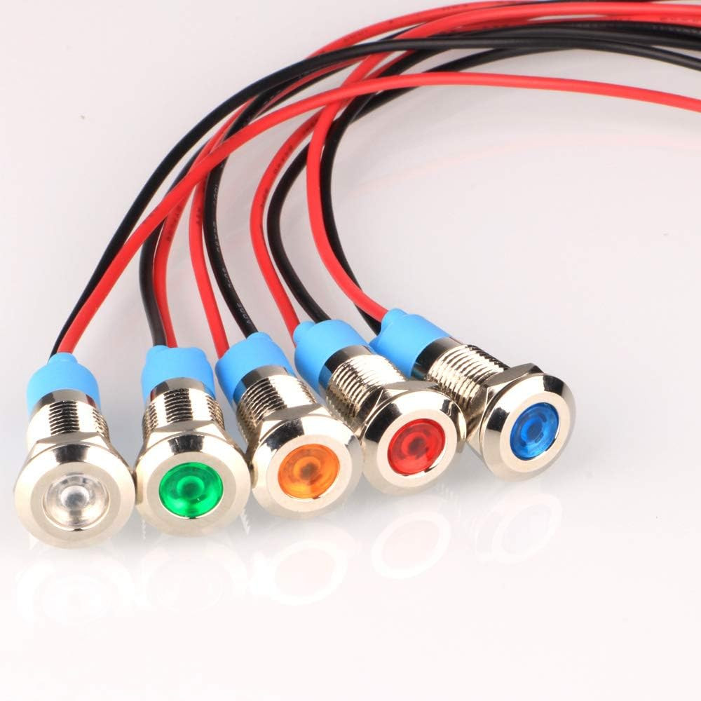 5Pcs 8Mm 110V-220VAC LED Metal Indicator Light Waterproof Signal Lamp (Green/Ora