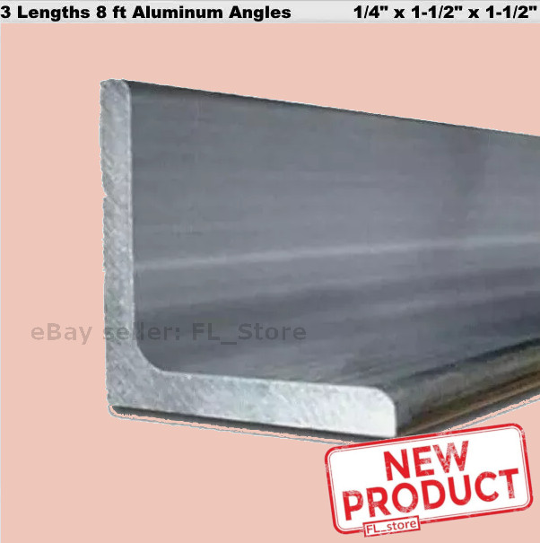 3 PACK 8 Feet Aluminum Angles 1/4 in x 1-1/2″ Unpolished Alloy 6061 Stock NEW