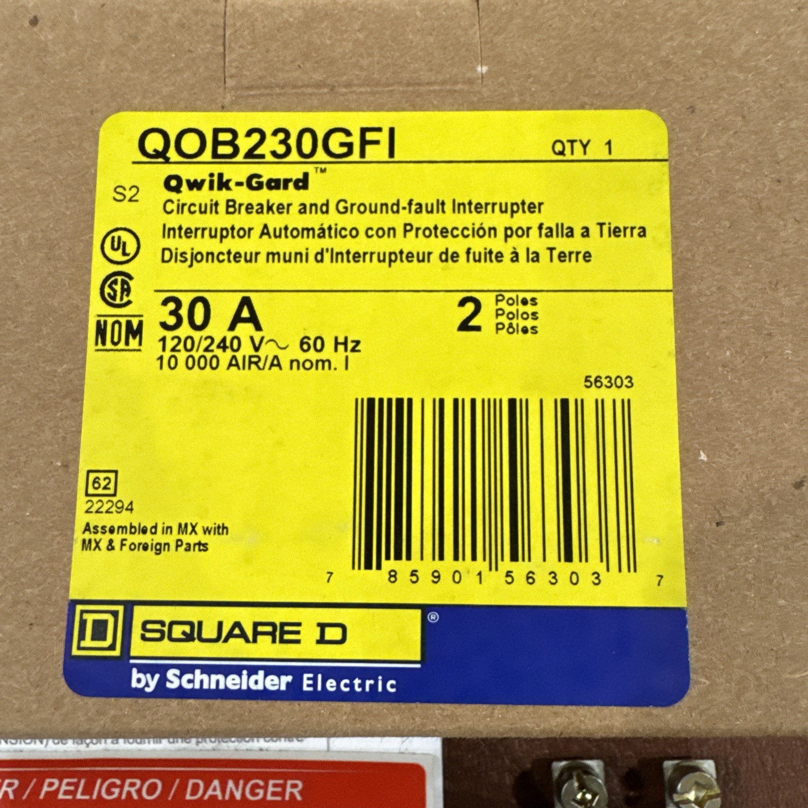 Square D 2P 30A QOB230GFI 2 Pole 30 Amp 120/240V GFCI Bolt On Circuit Breaker