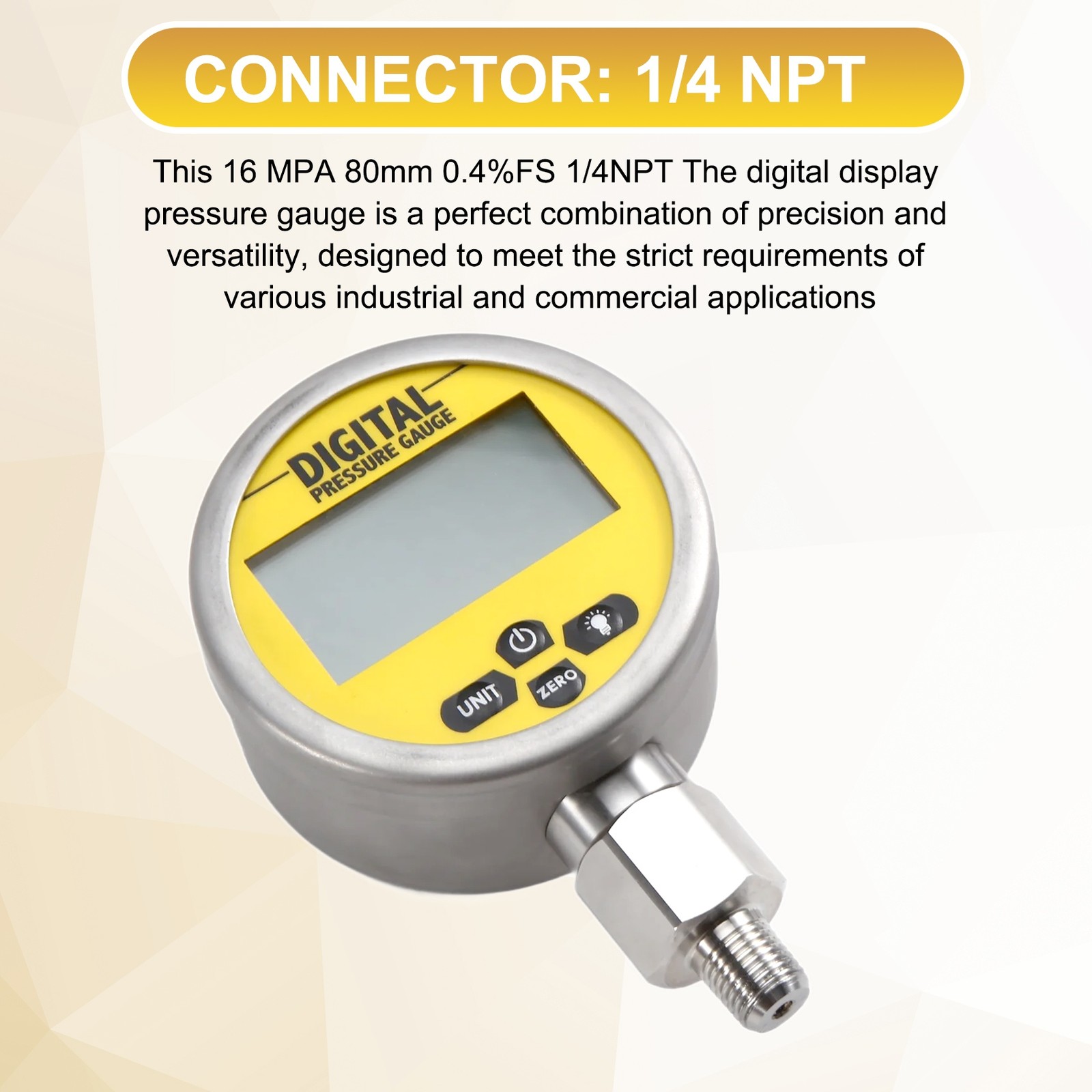 16MPa 80mm 0.4% 1/4 NPT Digital Display Pressure Gauge with Backlight 3867