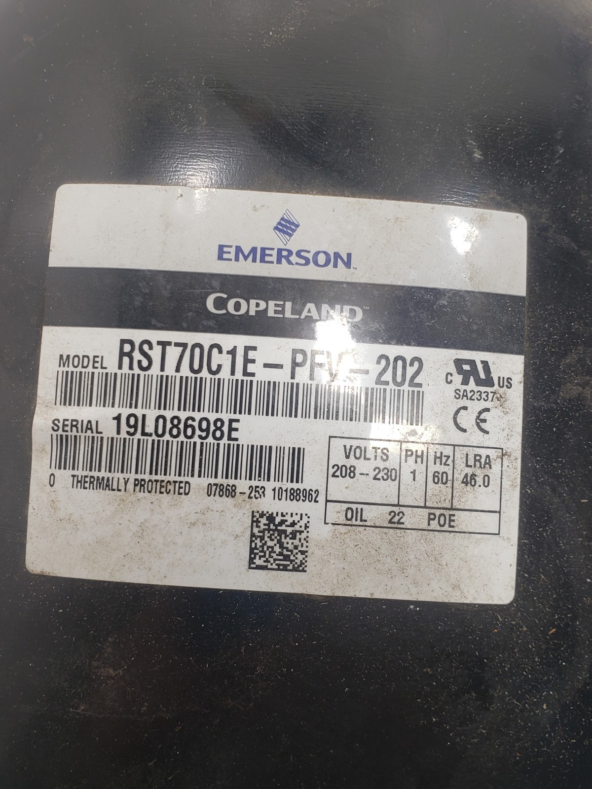 Copeland Emerson RST70C1E-PFV-202 1/2 HP 208/230V Refrigeration Compressor