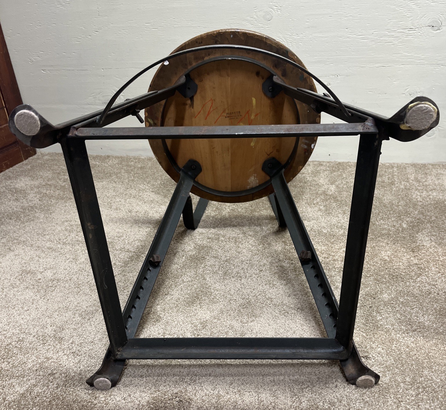 Vintage INDUSTRIAL STOOL bar metal steel shop chair mid century kitchen counter